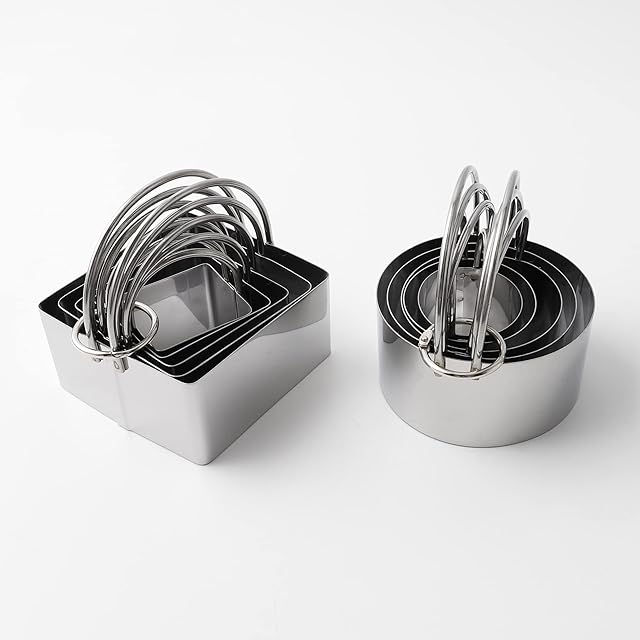 Cookie Cutters Set of 10, 5 sizes round and 5 sizes square Stainless steel Biscuit cutters with handles