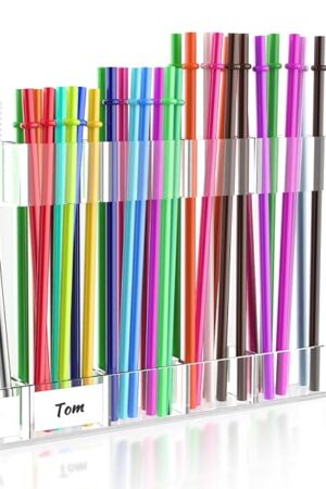 9.8? Large Acrylic Straw Holder for Cabinet Door with Ultra Sticky Adhesive Squares and Stickers, 2025 Reusable Straws Organizer Storage Dispenser for Kitchen Counter Cupboard(Transparent)