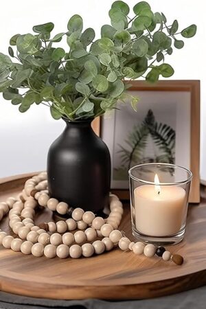 11.5 Inch Wood Round Decorative Tray for Home Decor, Coffee Table, Dining Table, Kitchen Island, Bathroom Counter