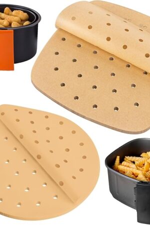 100 PCS Air Fryer Parchment Disposable Paper Liners - 8.5Inch 7Inch Perforated Air Fryer Liners, Parchment Paper Sheets for Airfryer Basket, Streamer, Toaster, Oven, Baking, Square and Round