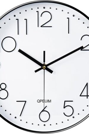Wall Clock 12 Inch Wall Clocks Non-Ticking Battery Operated with Stereoscopic Dial Ultra-Quiet Movement Quartz for Office Classroom School Home Living Room Bedroom Kitchen