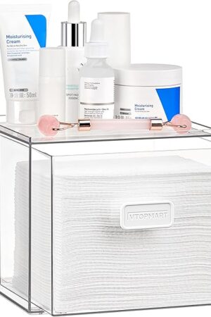 Vtopmart Disposable Facial Towels Holder,Clear Storage Drawer Compatible with Clean Skin Club Towel XL,Acrylic Box Hold 50 Count,Stylish and Functional Bathroom Accessory for Coutertop Organization