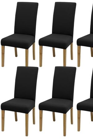 Dining Chair Cover,Dining Room Chair Covers Set of 6,Stretch Kitchen Chair Cover,Washable Dining Chair Cover,Parsons Chair Slipcovers Protective,for Home,Restaurant,Banquet(Black)