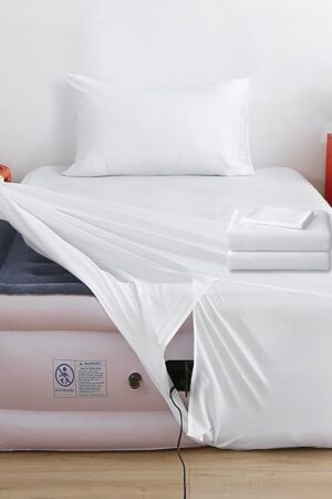 Air Mattress Sheet Set Twin Size,3 Piece Deep Pocket Bed Sheet Set for 16-24 Inch Air Bed,Easy Inflate Access,Perfect for Guest Room, RV, Camping,White