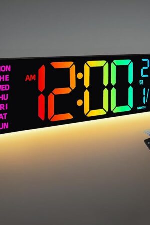 8 Colors Digital Wall Clock, 16.2" Large Digital Clock with Temperature, Date, Auto DST, Night Light, Auto Brightness Dimmer, 24/12-hour Wall Clock for Living Room Office Classroom Gym