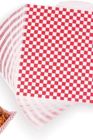 100PCS Sandwich Wrapping Paper, Grease Resistant Wax Paper Sheets for Food, Extra Strong Food Basket Liners, Classic Red & White Checkered Deli Sheets 12x12" for BBQ, Picnic, Festival - Vacnkoy