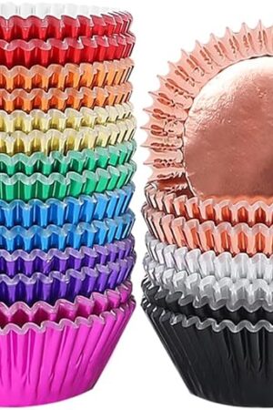 BAKHUK 500pcs Cupcake Liners for Baking, Foil Cupcake Liner, Standard Size 2 Inches 10 Colors Cupcakes Liners