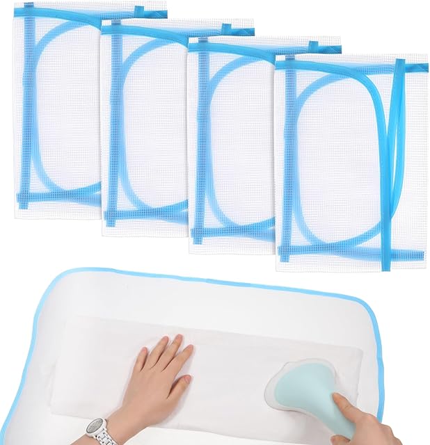 4 Pack Pressing Cloth for Ironing, Ironing Cloth to Protect Clothes Protective Ironings Pressing Pad Scorch Mesh Clothes Scorch-Saving Mat Boards Insulation Pad for Fabric Protector Tool(Blue)