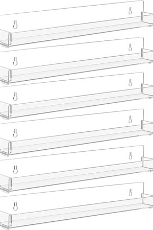 6 Pack Clear Acrylic Nail Polish Rack Wall Mounted 15 inch Floating Bookshelf Wall Shelf