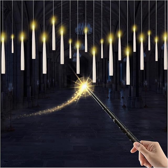 20PCS Floating Candles with Wand, Flickering Warm Light Taper LED Flameless Candles with Wand Remote, Magic Hanging Candles, Halloween Decorations for Home Indoor Party
