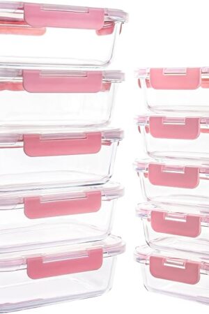 10 Pack Glass Food Storage Containers, Glass Meal Prep Containers with Lids Leak Proof, Microwave & Freezer Safe (34oz & 12oz)