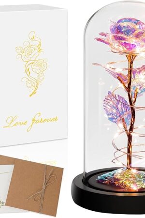 Childom Birthday Gifts for Women,Flowers for Delivery Prime,Colorful Rainbow Light Up Rose in A Glass Dome,Christmas Rose Gifts for Her Mom Women Wife Girl Grandma on Christmas Anniversary Valentines
