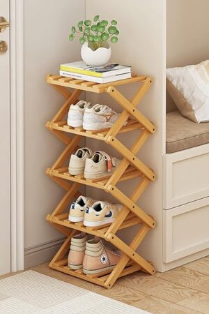 Bamboo Shoe Rack 5 Layers Free Standing Wood Color