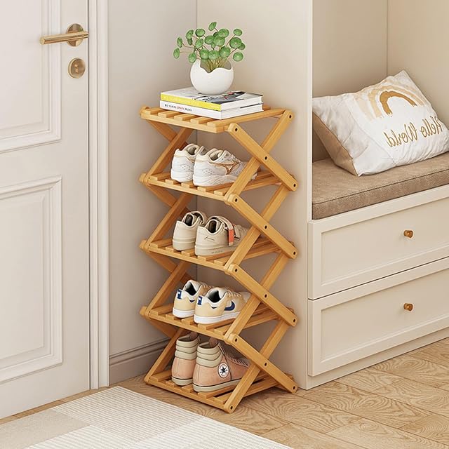 Bamboo Shoe Rack 5 Layers Free Standing Wood Color