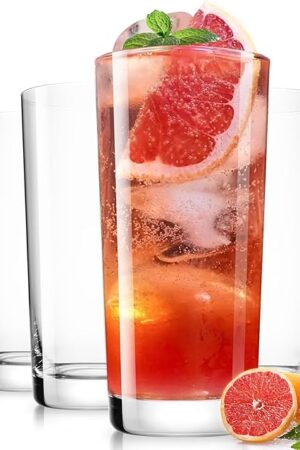 Drinking Highball Glasses Set of 6, Water Glasses 16 oz, Wide Mouth Design Lead-Free Crystal Glassware, Tall Glass Cups for Mojito and Tom Collins, Cocktail