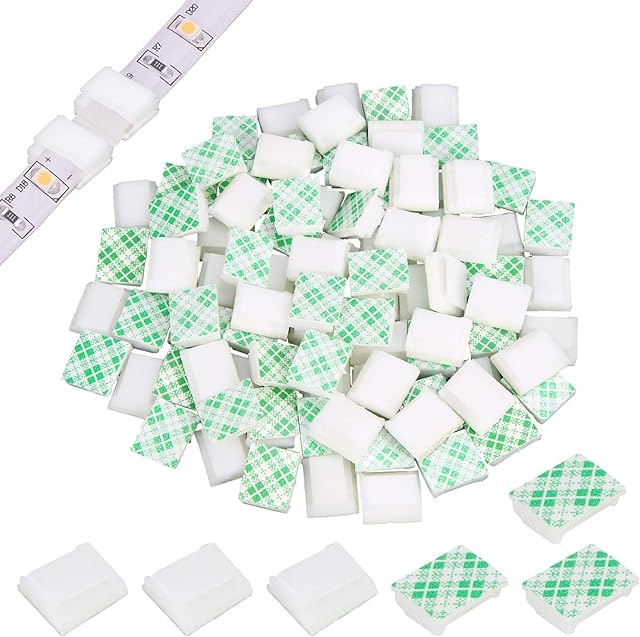 80 PCS Light Strip Mounting Clips White Self Adhesive Led Light Fasteners Mounting Holder Cable Clamp Organizer for 10mm Light Strip (10 mm)