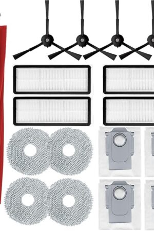 Accessories Kit Compatible with Roborock Qrevo S/Qrevo Maxv/Qrevo S/Qrevo Plus Robtic Vacuum Cleaner,17 Spare Parts,1 Main Brush Roller,4 Side Brushe,4 Mop Pads,4 Dust Bags,4 Hepa Filters (Black-17)