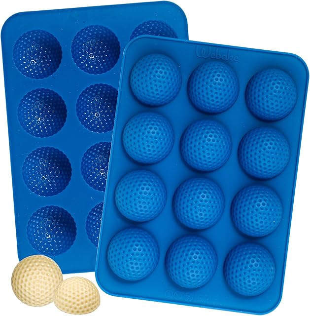 Webake Golf Ball Chocolate Molds, Silicone 12-Cavity Mold for Cake Decorations, Hot Chocolate Bomb, Candy (Pack of 2)