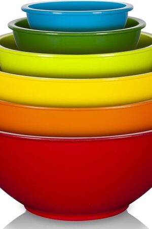 YIHONG 6 Piece Plastic Mixing Bowls Set, Colorful Serving Bowl for Kitchen, Ideal for Baking, Prepping and Cooking,Nesting Design for Space Saving Storage, Rainbow