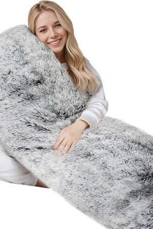ZonLi Fuzzy Body Pillow Cover, 54"x20" Fluffy Plus Faux Fur Decorative Pillowcase with Zipper for Bedroom (Grey)