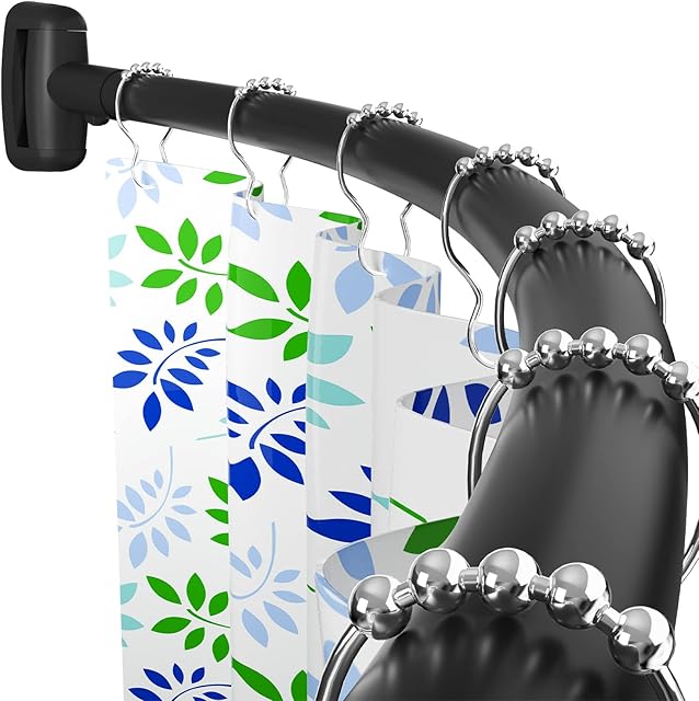 Curved Shower Curtain Rod, 45-72 inches Adjustable Arched Shower Curtain Curved Rods, Rustproof Round Never Fall Design for Bathroom, Black, Need to Drill
