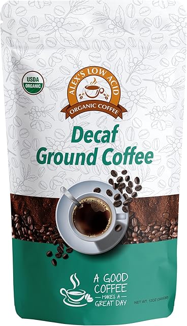 Alex's Low Acid Organic Coffee 12oz Bag - Fresh Ground Decaf (Pack of 1)