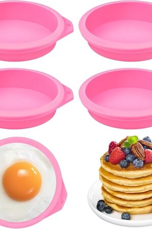 4 PCS Air Fryer Egg Molds, Silicone Egg Bite Molds 4 Inch Air Fryer Muffin Pans for Burger Buns, Pancakes, English Muffins, Non Stick Air Fryer Accessories