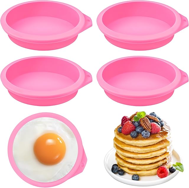 4 PCS Air Fryer Egg Molds, Silicone Egg Bite Molds 4 Inch Air Fryer Muffin Pans for Burger Buns, Pancakes, English Muffins, Non Stick Air Fryer Accessories