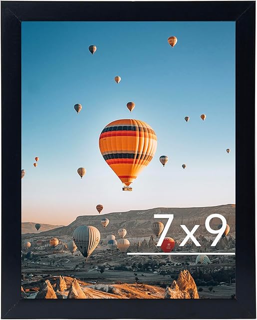 7x9 Picture Frame Black for Wall Hanging or Tabletop- Wall Mounting Horizontally or Vertically, 7 x 9 Wall Gallery Poster Photo Frame for 7 by 9 Photos, Black