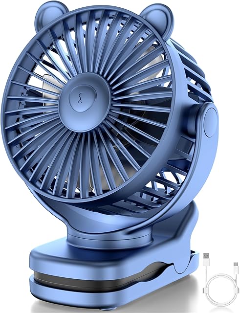 Clip on Fan, Rechargeable Portable Fan with 2000mAh Battery Operated, Small Fan with Powerful Clip Design, 3 Wind Speed, 360° Rotation, Ultra-Low Noise Level Personal Fan for Travel