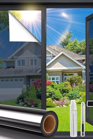 Coavas One Way Window Privacy Film, Window Tint for Home, Daytime Reflective Mirror Glass Windows Coverings Heat UV Blocking See Out Not in, Black, 17.5 x 78.7 Inch