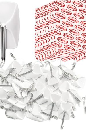 Wire Hooks for Wall Small 32 Hooks, Heavy Duty Wall Hooks with 32 Strips, Damage Free Adhesive Hooks for Key Holder, Coat, Door, Shower Hanging