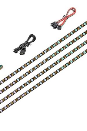 BTF-LIGHTING WS2812B IC PC Light Strip 4PCs 19in Individually Addressable for 5V 3Pin LED Headers for Asus Aura,Gigabyte RGB Fusion, MSI Mystic Light