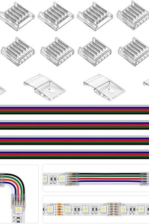 BTF-LIGHTING SMD 5 Pin 12mm 0.47in Width Transparent Connector Kit, 4xGapless Solderless 8pcs Corner Connectors,4pcs 5.9in Long 22AWG Extension Wires,Support 5050 SMD RGBW LED Strip