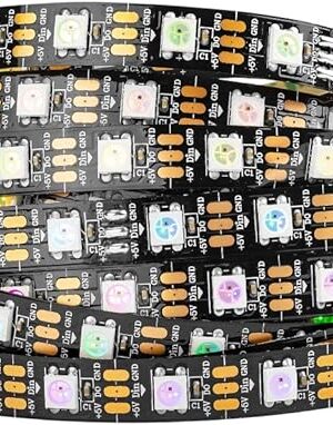 BTF-LIGHTING WS2812B IC RGB 5050SMD Pure Gold Individual Addressable LED Strip 16.4FT 300LED 60Pixel/m Flexible Full Color IP30 DC5V for DIY Chasing Color Project(No Adapter or Controller)