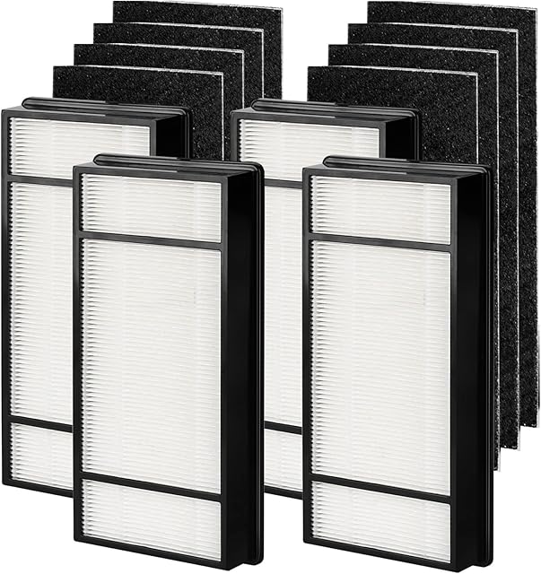 4 Pack HRF-H1 HRF-H2 / Filter (H) + 8 Pack Carbon Pre Filter Compatible with Honeywell HPA060, HPA160, HPA050, HPA150, HHT055, HHT155