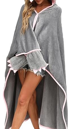 Wearable Hooded Blanket for Adults,Warm Cozy Oversized Plush Flannel Blanket Hoodie Gifts for Women Men