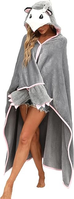 Wearable Hooded Blanket for Adults,Warm Cozy Oversized Plush Flannel Blanket Hoodie Gifts for Women Men