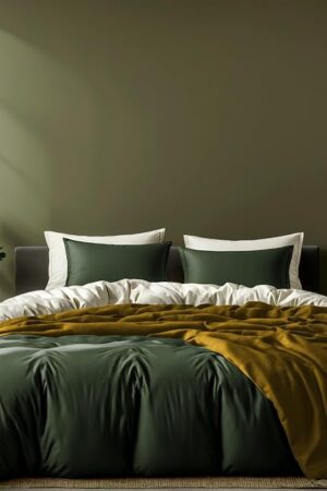 White Classic Dark Green Duvet Cover Queen Size, Microfiber Duvet Cover with Zipper, Duvet Cover Set with 2 Pillow Shams, Luxury Soft Comforter Cover Queen Size, 90 x 90 | Comforter Not Included