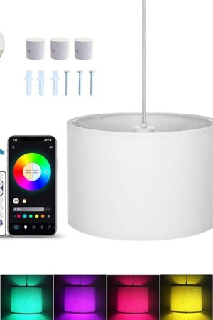 15FT Hanging lamp with Switch,White Hanging Lights with Plug in Cord, Pendant Lamp with Remote Control，Pendant Light Fixture for Living Room Bedroom Farmhouse