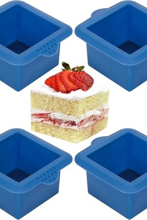 Webake Silicone Square Mold 3x3 Inch Mini Cake Pan for Individual Portion Baking Molds for Pastry, Ice Cube, Jelly, Soap, Candle, Pack of 4