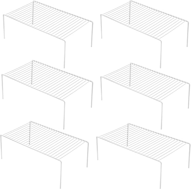 iPEGTOP Set of 6 Large (15.7 x 9.4 Inch) Kitchen Cabinet Organizer Shelf, Wire Freezer Storage Shelves Rack, Rustproof Steel Metal Shelf Riser for Dish Plates Pantry Cupboard Organization, White