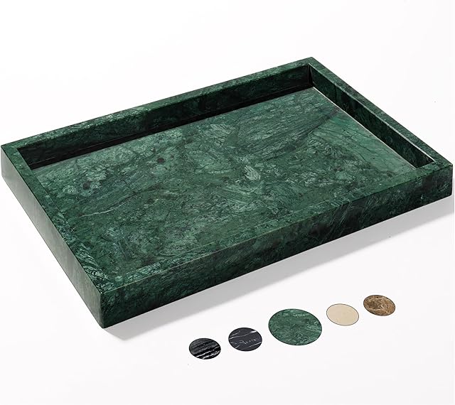 Real Natural Marble Tray for Bathroom, Genuine Marble Stone Vanity Tray, Luxury Storage Trays for Kitchen, Vanity, Home Decor, Dresser, Non-Resin/Non-Ceramic, 12"x 8"x 1.2", Dark Green