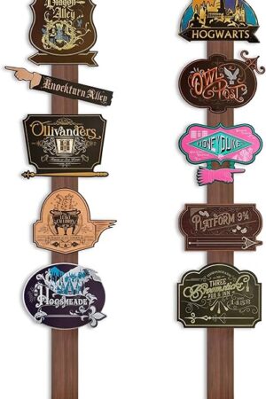 Conquest Journals Harry Potter Wizarding World Directional Sign Set, Officially Licensed, 12 Pieces, 10 6'' x 9'' Location Signs & 2 48'' Posts, Cardstock, Party Decorations or Home Decor