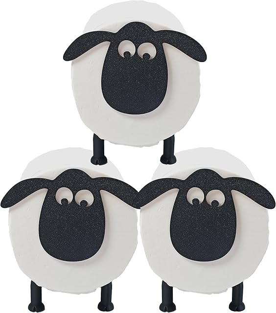 3PCS Sheep Toilet Roll Holder, Sheep-Shaped Toilet Paper Holder - Cute Lamb Design, No-Drill Standing Tissue Storage Rack for Bathroom, Living Room, Office Decoration