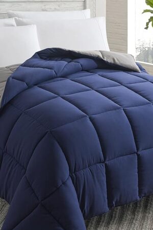 Cosybay Down Alternative Comforter (Blue/Grey, Full) - All Season Soft Quilted Full Size Bed Comforter - Duvet Insert with Corner Tabs -Winter Summer Warm Fluffy, 82x86 inches
