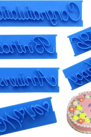 6 Pcs Cake Word, DIY Handwriting Letter Print Stamp Bakery Supply Congratulation Anniversary Birthday Wish Happy Best Written Cake for Baking Usage