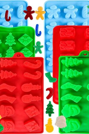 Christmas Silicone Molds Christmas Chocolate Mold Candy Molds for Baking Sweet Treats,Cake Xmas Gift Handmade Soap Candles with Shape of Christmas Tree Santa Head for Christmas Party, Home Baking