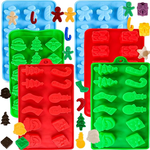 Christmas Silicone Molds Christmas Chocolate Mold Candy Molds for Baking Sweet Treats,Cake Xmas Gift Handmade Soap Candles with Shape of Christmas Tree Santa Head for Christmas Party, Home Baking