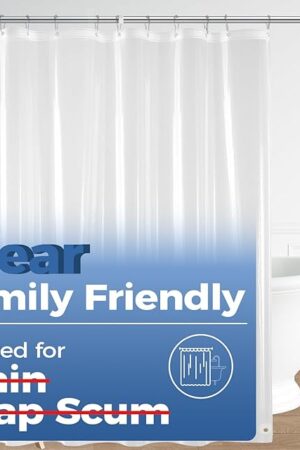 downluxe Waterproof Clear Shower Curtain Liner - PEVA Lightweight Plastic Shower Liner with 3 Magnets, Shower Curtains for Bathroom, 72" x 72", Clear